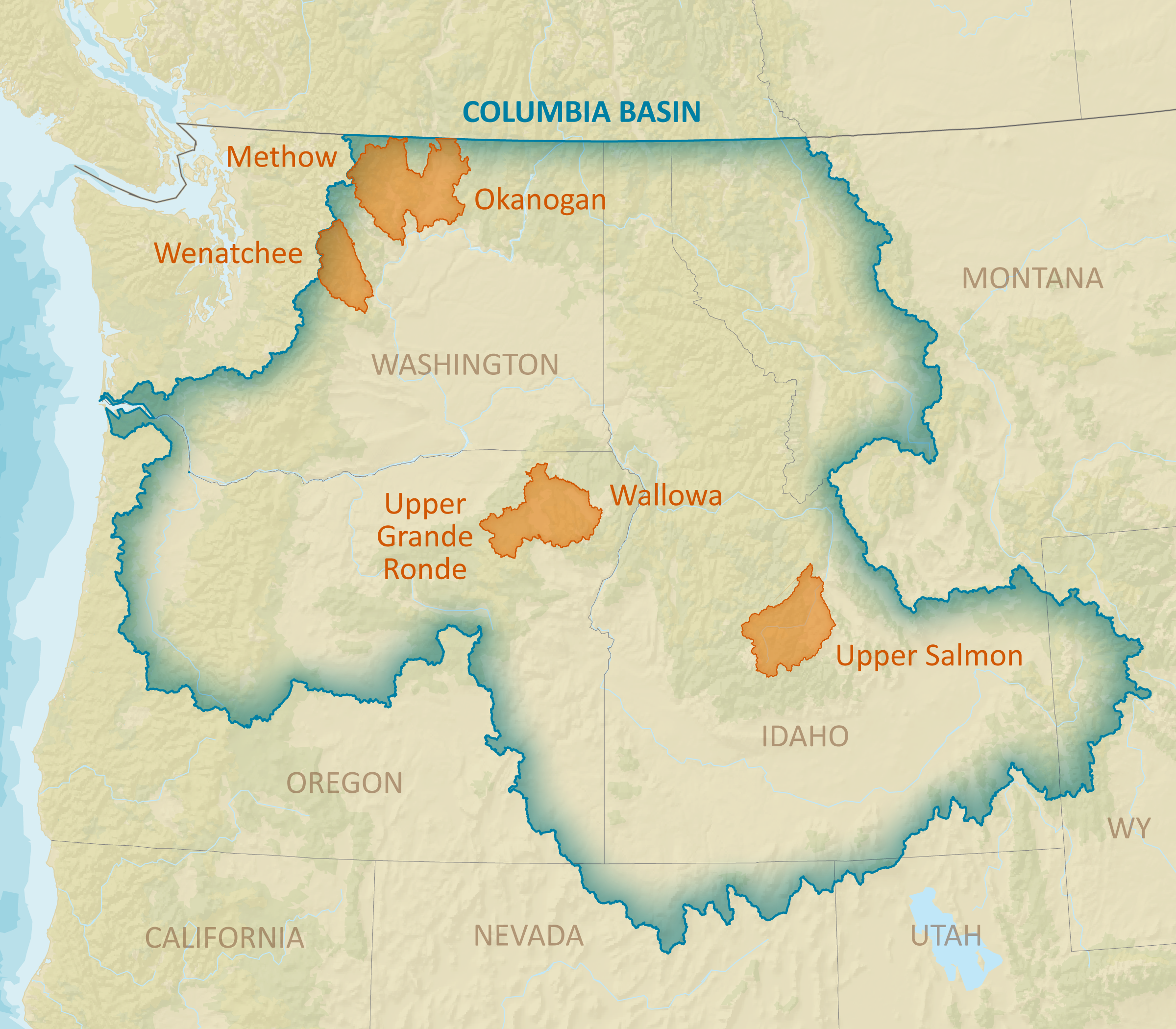 Columbia Basin with BiOp Identified Geographies